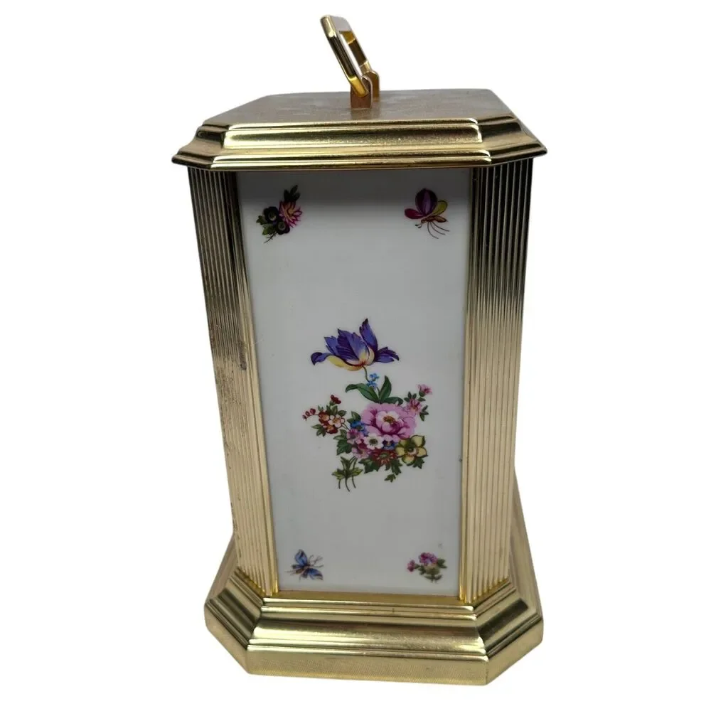 Vintage Bulova Floral Anniversary Mantle Carriage Clock Quartz‎ B 2093 Gold Tone